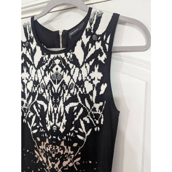 Karen Millen Knit Tank Dress women's 3-Small black white tan fit & flare modern - Picture 2 of 6